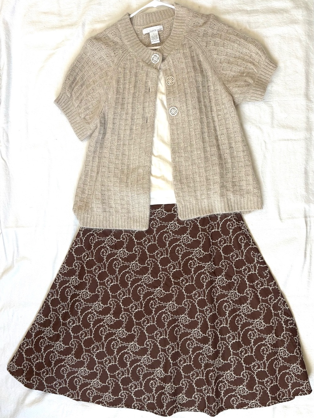 Josephine Chaus Brown Cream Embroidered Swirl-Print A-Line Full Flowy Skirt